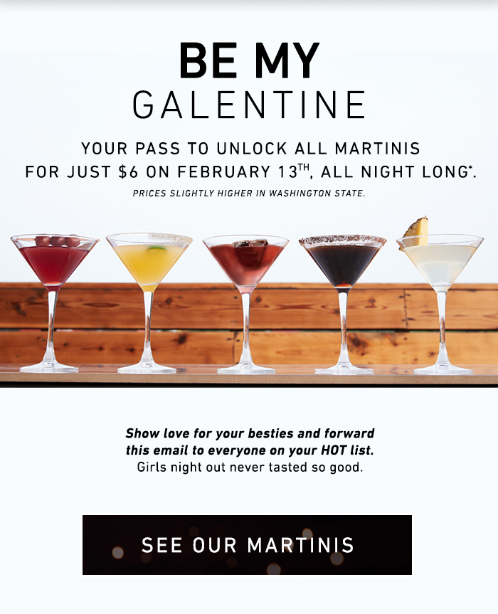 Bonefish Grill Coupon - $6 Martinis all night long - Valentines Day - February 13, 2020

At participating locations