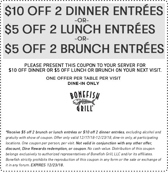 Bonefish Grill Promotion Up To 10 Off Purchase